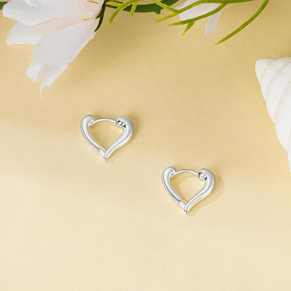 Heart Shaped Hoop Earrings for Women | 14k Gold Silver Plated, Small Heart Earring, Huggie Hoops, Lightweight, Jewelry Gifts - color: 01Heart-Silver