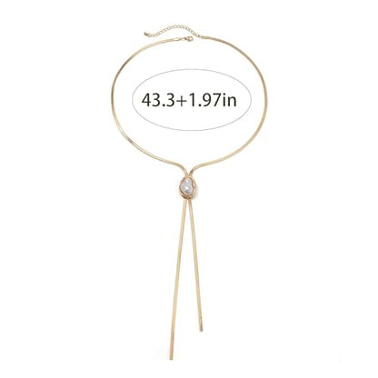 Long Baroque Pearl Gold Necklace for Women, Trendy Layered Geometric Lariat Statement Y Necklaces, Dainty Flat Snake Herringbone Link Body Chain Jewelry Accessories