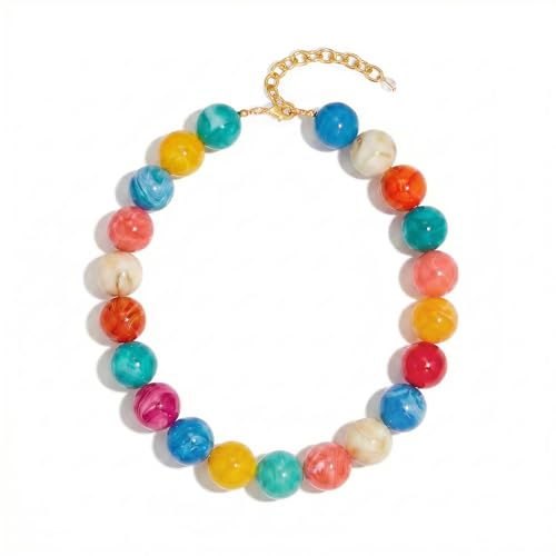 Chunky Beaded Necklaces for Women Statement Necklace | Bold Chunky Choker, Large Resin Beads, Adjustable Necklace, Boho Trendy Summer Beach Holiday Jewelry - color: Colorful-03