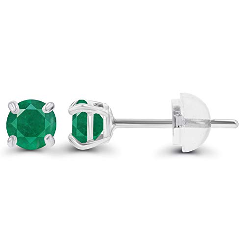 Solid 14K Gold 3mm Round Prong Set Hypoallergenic Genuine Petite Birthstone Stud Earrings - color: Emerald Genuine