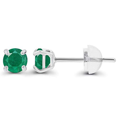 Solid 14K Gold 3mm Round Prong Set Hypoallergenic Genuine Petite Birthstone Stud Earrings - color: Emerald Genuine