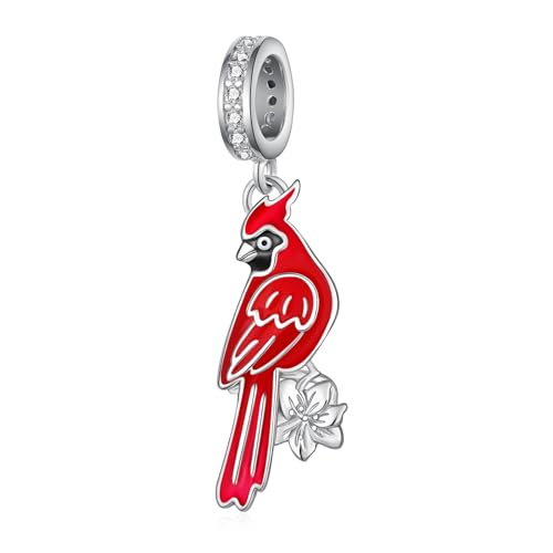 Cute Animals Charms 925 Sterling Silver Highland Cow/Dragon/Axolotl/Raccoon/Whale/Turtle/Cardinal/Hummingbird Charms for Bracelets for Women Cute Animal Charm Beads for Jewelry Making - style: Cardinal Charm