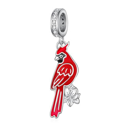 Cute Animals Charms 925 Sterling Silver Highland Cow/Dragon/Axolotl/Raccoon/Whale/Turtle/Cardinal/Hummingbird Charms for Bracelets for Women Cute Animal Charm Beads for Jewelry Making - style: Cardinal Charm