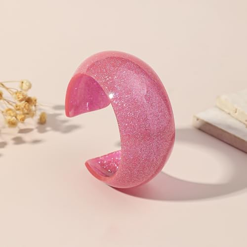 Colorful Transparent Opening Cuff Bangle Acrylic Geometric Bracelet for Women Irregular Pattern Bracelet Charm - color: Glittery-Pink