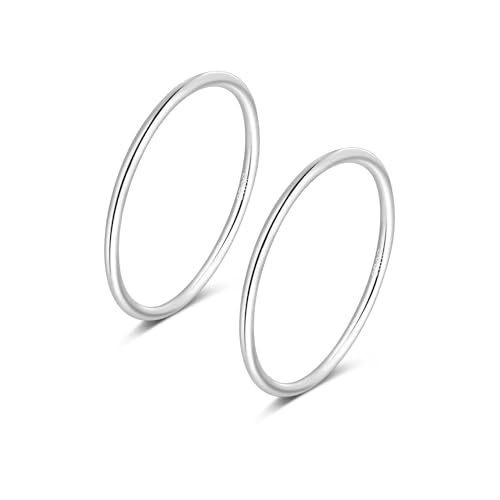 CANDYFANCY 925 Sterling Silver 1.2mm Stacking Midi Thin Rings Thumb Pinky Ring Stack Knuckle Rings for Women Band Ring Size 2.5-8.5 - color: silver-2pcs, size: 7.75