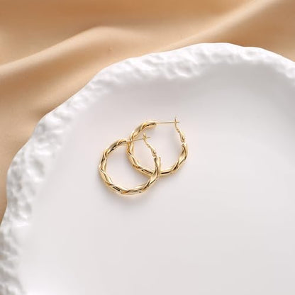 14k Gold Plated Hoop Earrings for Women, 925 Sterling Silver Posts Thick Twist Hypoallergenic Chunky Large Earrings 20mm 30mm 40mm 50mm - color: Yellow Gold, size: 30mm