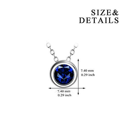 925 Sterling Silver Solitaire Cubic Zirconia Necklace for Women Teen Girls - color: September - Blue