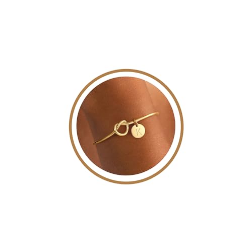 M MOOHAM Gold Initial Bracelets Gifts for Women Teen Girls - Dainty Tie the Knot Letter A-Z Initial Bracelet for Women 14K Gold Plated Cuff Bracelet Jewelry Personalized Bridesmaid Proposal Gifts - style: K - 14K Gold Plated