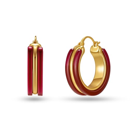 14K Gold Plated Chunky Hoop Earrings for Women Vintage Leopard Print Hoops Large Round Hoop Earrings Jewelry - style: Red