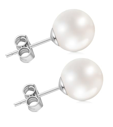 Pearl Earrings for Women, Hypoallergenic 925 Silver Post Studs | Shell Pearl Stud Earrings, Nickel-Free, 18K Yellow-Gold Plated Sterling Silver for Birthday Anniversary Wedding Daily Wear - color: Silver, size: 9mm