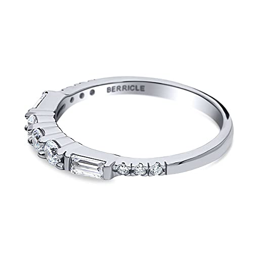 BERRICLE Sterling Silver CZ Art Deco Rings Half Eternity Ring for Women, Cubic Zirconia - style: Harmony Baguette Bliss