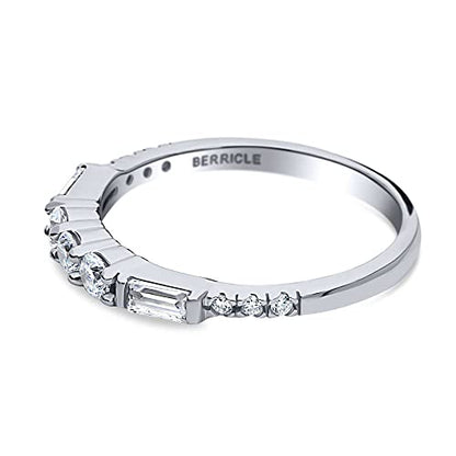 BERRICLE Sterling Silver CZ Art Deco Rings Half Eternity Ring for Women, Cubic Zirconia - style: Harmony Baguette Bliss