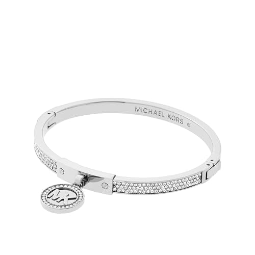 Michael Kors Silver-Tone Bracelet for Women; Bracelets; Jewelry for Women - color: Pavé Logo Hinge