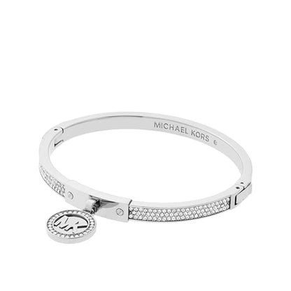 Michael Kors Silver-Tone Bracelet for Women; Bracelets; Jewelry for Women - color: Pavé Logo Hinge