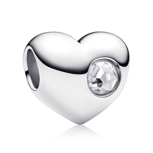 Birthstone Charm, Heart Charm Bead with CZ, for Anniversary Birthday Mothers Valentines Day Christmas Graduation, for Yourself Family Mom Friend Girlfriend Sister Grandma - style: Apr.