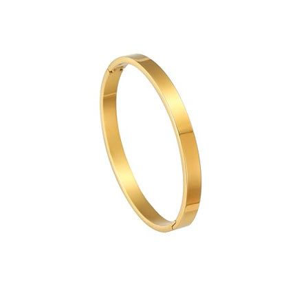 Gold Bracelets for Women, 18K Gold Plated Cubic Zirconia Bangle Bracelets Stainless Steel Eternity Crystal Oval Bracelet Cuff Bracelets for Women Jewelry - color: Bangle-Gold