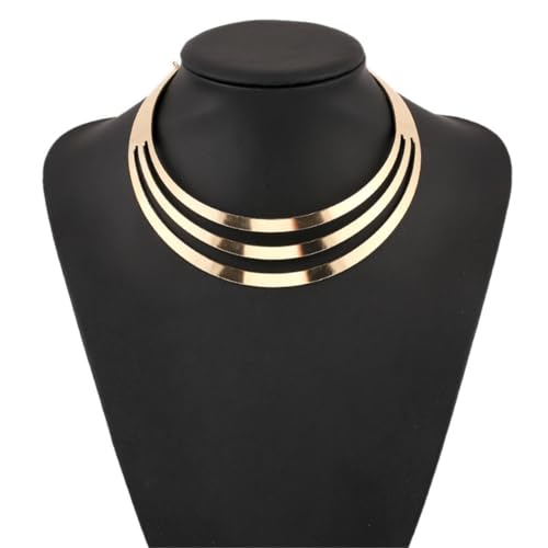 Chunky Gold Necklace Big Statement Chunky Necklace for Women African Tribe Wide Metal Choker Necklaces Jewelry - color: 04 Gold