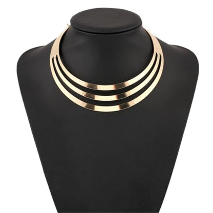 Chunky Gold Necklace Big Statement Chunky Necklace for Women African Tribe Wide Metal Choker Necklaces Jewelry - color: 04 Gold
