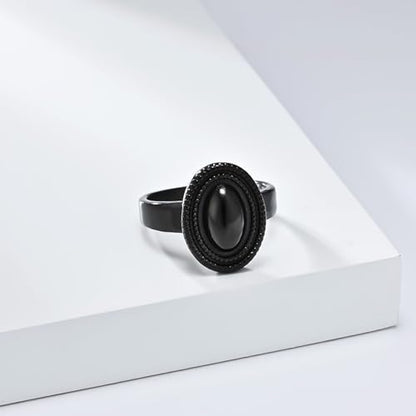 Polished Stainless Steel Signet Ring with 18MM Wide Oval for Women - color: Black