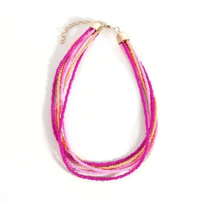 Colorful Multi-layered Seed Beaded Necklace Choker For Women Bohemian Handmade Crystal Stone Gemstone Hawaiian Necklace Holiday Birthday Summer Beach Jewelry Gift - color: Pink