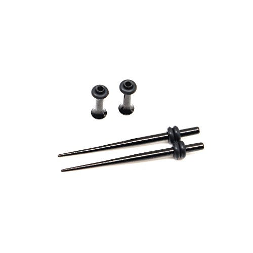 36 Pieces Ear Gauges Stretching Kit Taper Stainless Steel Single Flare Tunnel Plugs Eyelet 14G-00G and 36 pcs O-Ring Extra Set - style: Black 36 pieces