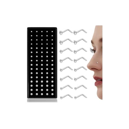 LOLIAS 80-160Pcs Surgical Steel Nose Rings Studs for Women Hypoallergenic | Straight or L Shaped Small Nose Studs Pin,Hypoallergenic 20G 22G Tiny Bone Nose Piercing Jewelry, 1.5/2/2.5/3 mm CZ Mix - color: 80Pcs 22G L shaped（white）