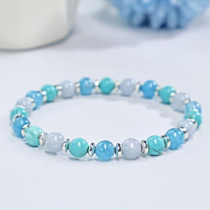 Beaded Necklaces for Women 3Pcs Colorful Boho Gemstone Bead Choker Summer Natural Stone Surfer Beach Bead Necklace Bracelets Earring Set Handmade Jewelry for Women Gift Jewelry Sets - color: Blue