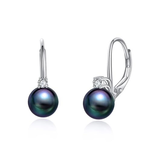TIGER RIDER Pearl Earrings 925 Sterling Silver Leverback Hypoallergenic Drop Earring Jewelry for Women Birthday Gifts - style: black pearl