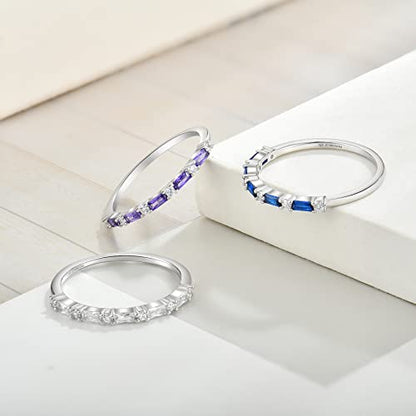 JO WISDOM 925 Sterling Silver Wedding Band for Women Thin Stacking Ring Half Cubic Zirconia Eternity Engagement Ring - color: 04-Apr-white