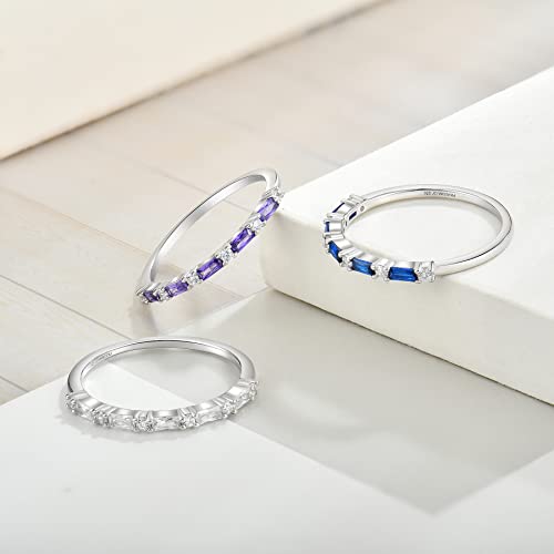 JO WISDOM 925 Sterling Silver Wedding Band for Women Thin Stacking Ring Half Cubic Zirconia Eternity Engagement Ring - color: 09-Sep-Sapphire
