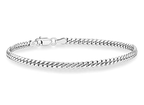 Miabella Italian Thick 925 Sterling Silver Cuban Link Chain Bracelet Men | 3.2mm, 5mm, 7mm, Solid Curb, Fine Jewelry, Made in Italy - size: 3.2mm