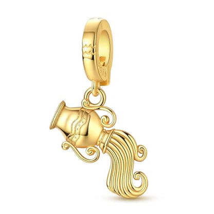 LAZA 925 Silver Charms for Bracelets and Necklaces Gold charms for Women | Summer Travel Party Lucky Zodiac Charms Clearance Pendant Beads Christmas Birthday Graduation Gift Jewelry for Women - color: Aquarius