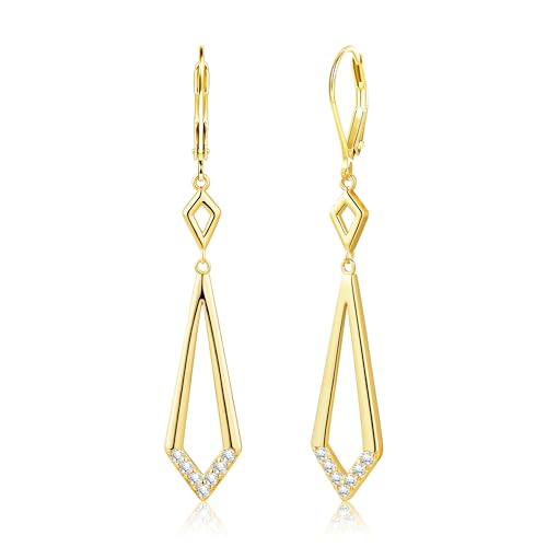 ALEXCRAFT 14K Goldplate Silver Long Rhombus Dangle Drop Earrings for Women | Trendy Hypoallergenic Lightweight Simple Daily Elegant Geometric Leverback Earrings Long Dangling Drop Earrings Boho Jewelry - color: Rhombus_Gold