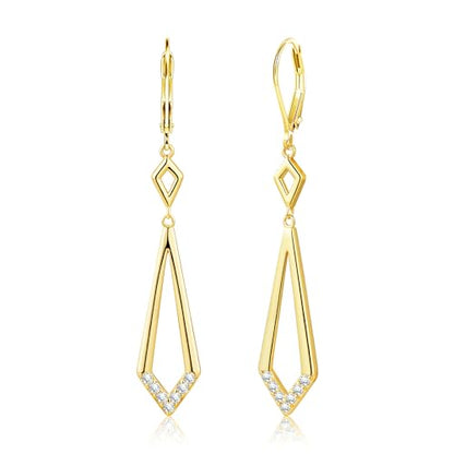 ALEXCRAFT 14K Goldplate Silver Long Rhombus Dangle Drop Earrings for Women | Trendy Hypoallergenic Lightweight Simple Daily Elegant Geometric Leverback Earrings Long Dangling Drop Earrings Boho Jewelry - color: Rhombus_Gold