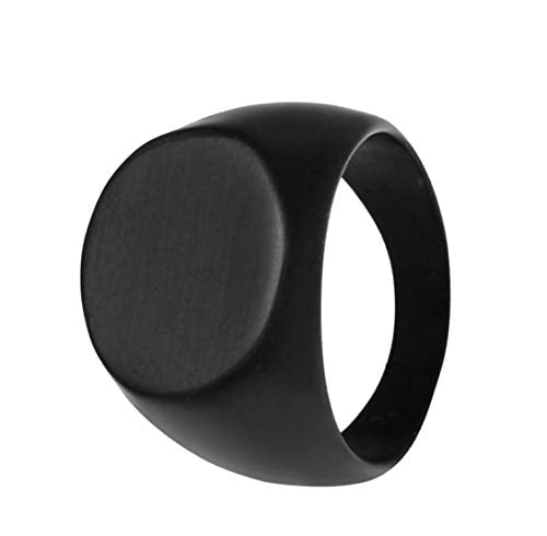 HIJONES Mens Stainless Steel Signet Ring Matte Brushed Square | Simple Statement ,Wedding Band,Polished Round - color: 18mm-Black