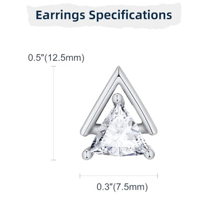 Unisex Geometric Triangle Stud Earrings, Stainless Steel Minimalist Cubic Zirconia Pierced Post Earrings for Men Women - style: Double Layer-Sliver