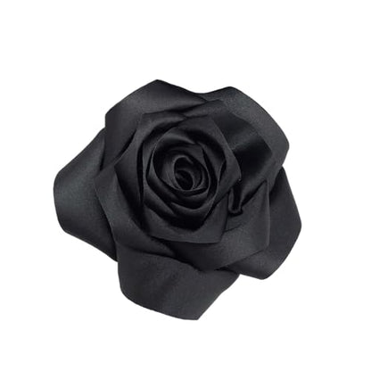 Satin Rose Flower Large Brooch Lapel Pins Handmade Fabric Flower Brooches Pin Classic for Wedding Party Dance Banquet for Women Men Dress Suit Clothes Accessories JewelryGifts 110mm - color: Black