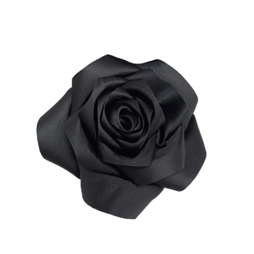 Satin Rose Flower Large Brooch Lapel Pins Handmade Fabric Flower Brooches Pin Classic for Wedding Party Dance Banquet for Women Men Dress Suit Clothes Accessories JewelryGifts 110mm - color: Black