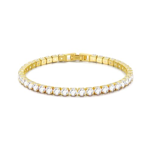 3mm/4mm Cubic Zirconia Classic Tennis Bracelet 14K Gold Plated/Silver Bracelets for Women Size 6.5-7.5 Inch - color: 3mm Gold Tennis, size: 16.5cm/6.5IN