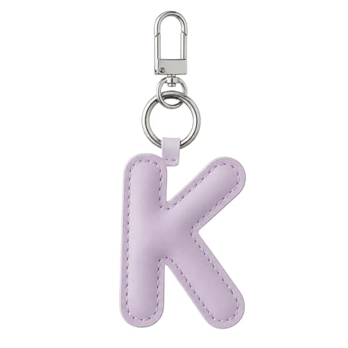Initial Letter Keychain,Stainless Steel,Colorful Faux Leather Keyring for Backpack,Purse,Car Keys,Gift for Men Women - color: K