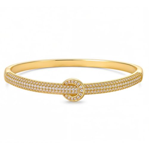 hotoo Gold Plated Bangle Bracelet for Women - style: Gold Clasp with Diamond Accent