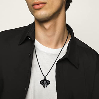 GOLDCHIC JEWELRY Africa Map Necklace for Men, Stainless Steel African Tribal/Egyptian Eye of Horus/I LOVE AFRICA/Elephant Map Hiphop Jewelry Unisex with 22'+2'Adjustable Chain - color: 3D Elephant - Black, style: No Customization