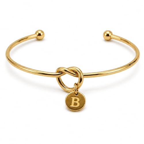 LemonRose Initial Bracelets for Women - Dainty Tie the Knot Letter A-Z 14K Gold Plated for Women Gold Cuff Bracelet for Womens Jewelry Personalized Bridesmaid Proposal Gifts - color: Gold B