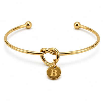 LemonRose Initial Bracelets for Women - Dainty Tie the Knot Letter A-Z 14K Gold Plated for Women Gold Cuff Bracelet for Womens Jewelry Personalized Bridesmaid Proposal Gifts - color: Gold B