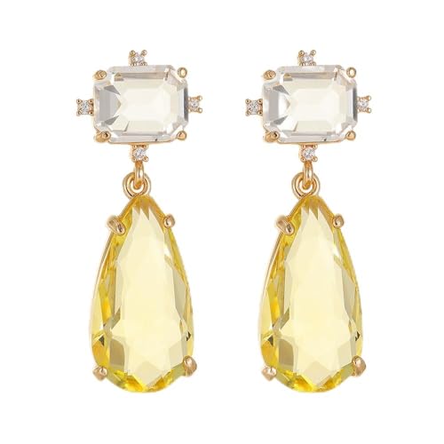 Crystal Drop Earrings, Faceted Gemstone Studs, Elegant Jewelry for Women, Multiple Color Styles,Teardrop Earrings Blue and Green Dangle Earrings Elegant Earrings for Prom - color: white+yellow