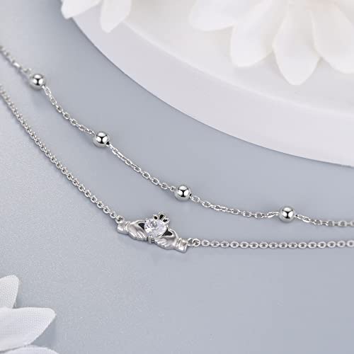 Anklet for Women S925 Sterling Silver Adjustable Foot Charm Ankle Bracelet Anklets Jewelry 9.5-10.5 Inches - color: 9# Claddagh Anklet