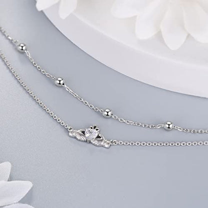 Anklet for Women S925 Sterling Silver Adjustable Foot Charm Ankle Bracelet Anklets Jewelry 9.5-10.5 Inches - color: 9# Claddagh Anklet