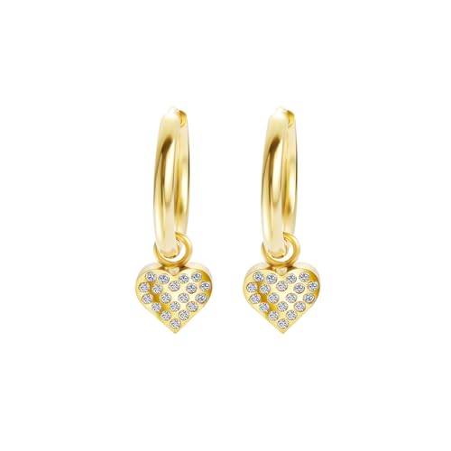 Women's Huggie Hoop Earrings with Small Cute Charm - style: Gold Heart CZ