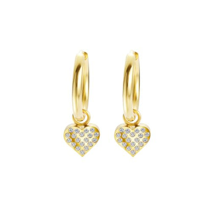 Women's Huggie Hoop Earrings with Small Cute Charm - style: Gold Heart CZ