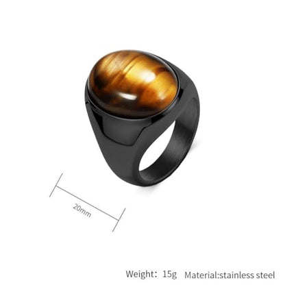 PAURO Men's Stainless Steel Oval Gemstone Signet Rings Minimalist Polish Plain Wedding Band - color: Black Plated Brown